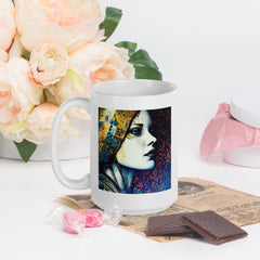 Elegant white glossy mug with pencil design, Pencil Perfection III.