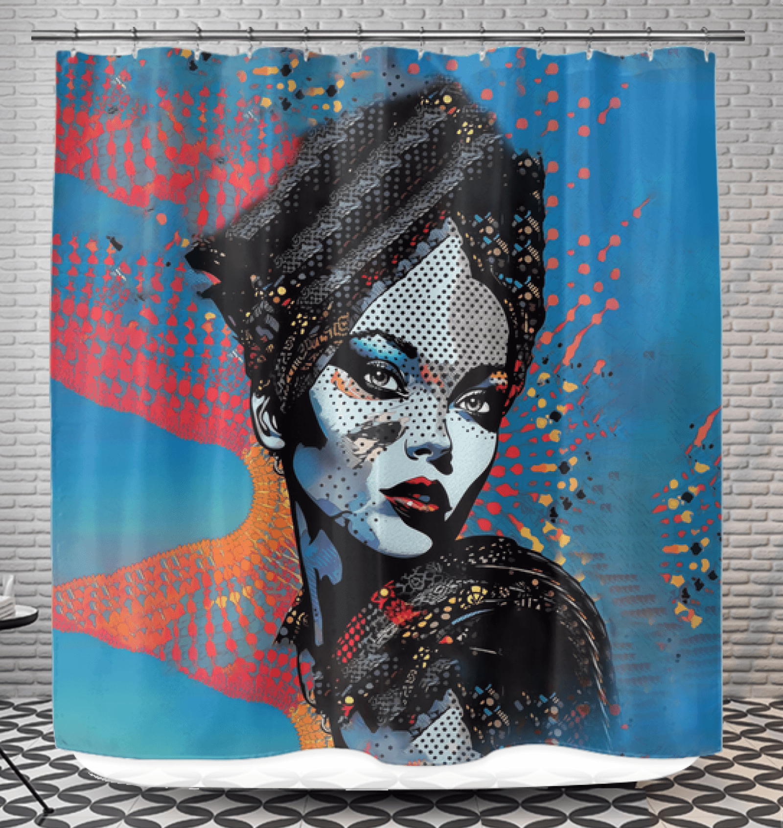 Stylish bathroom decor with pencil-perfectionist pattern shower curtain.