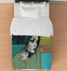 Child's bedroom with colorful Pencil Play Duvet Cover featuring playful pencil designs.