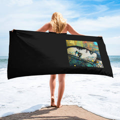 Colorful pencil drawings printed on high-quality bath towel.