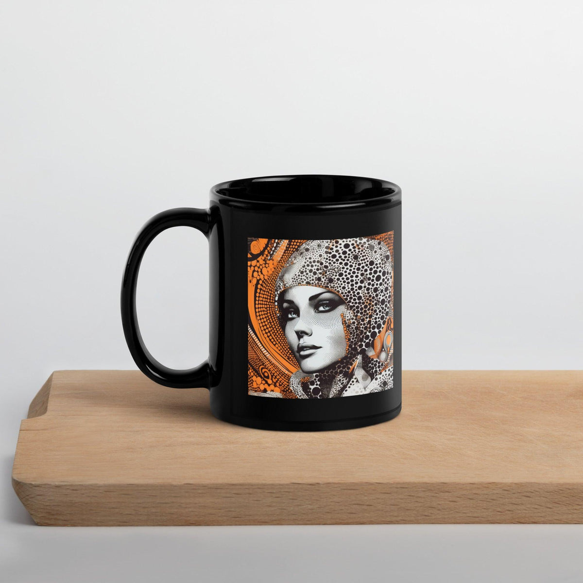 Pencil Ponderings black glossy coffee mug on table.