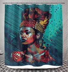 Elegant pencil portraiture shower curtain in a bathroom setting