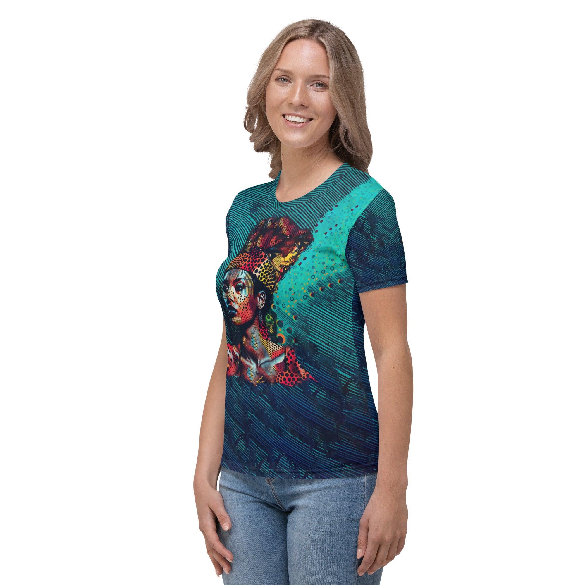 Stylish woman modeling a pencil-themed graphic tee