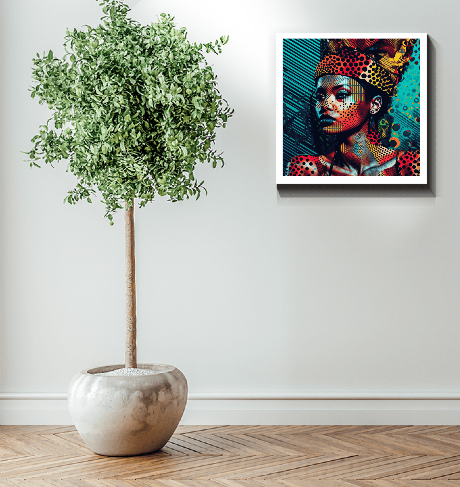 Elegant wrapped canvas featuring detailed pencil portraiture.
