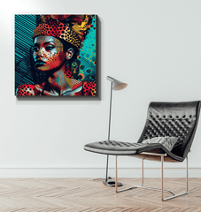 Gallery-wrapped canvas with detailed pencil drawing of a face.