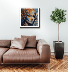 Pencil and precision wrapped canvas on display in a living room.