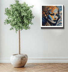 Pencil and precision canvas art in minimalist interior.