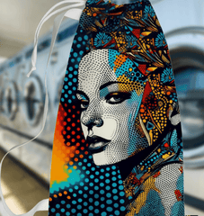 Pencil-themed laundry bag with vibrant, artistic design.