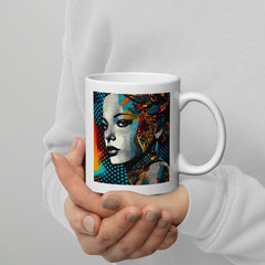 Pencil progression design on a white glossy coffee mug