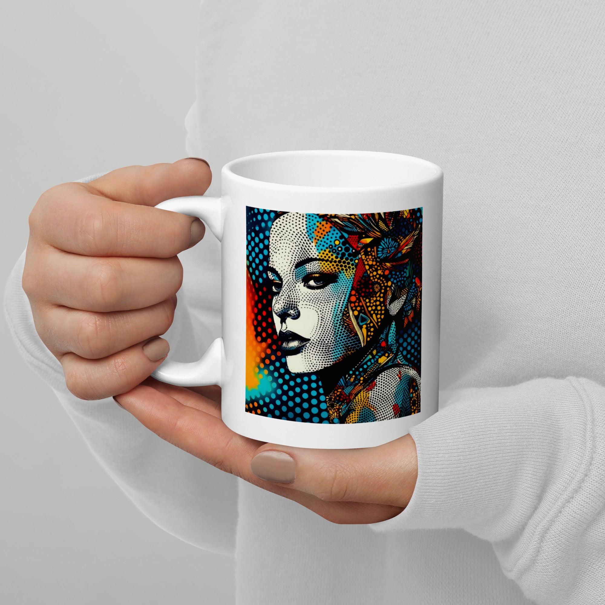 Artist-themed white glossy mug with pencil illustrations