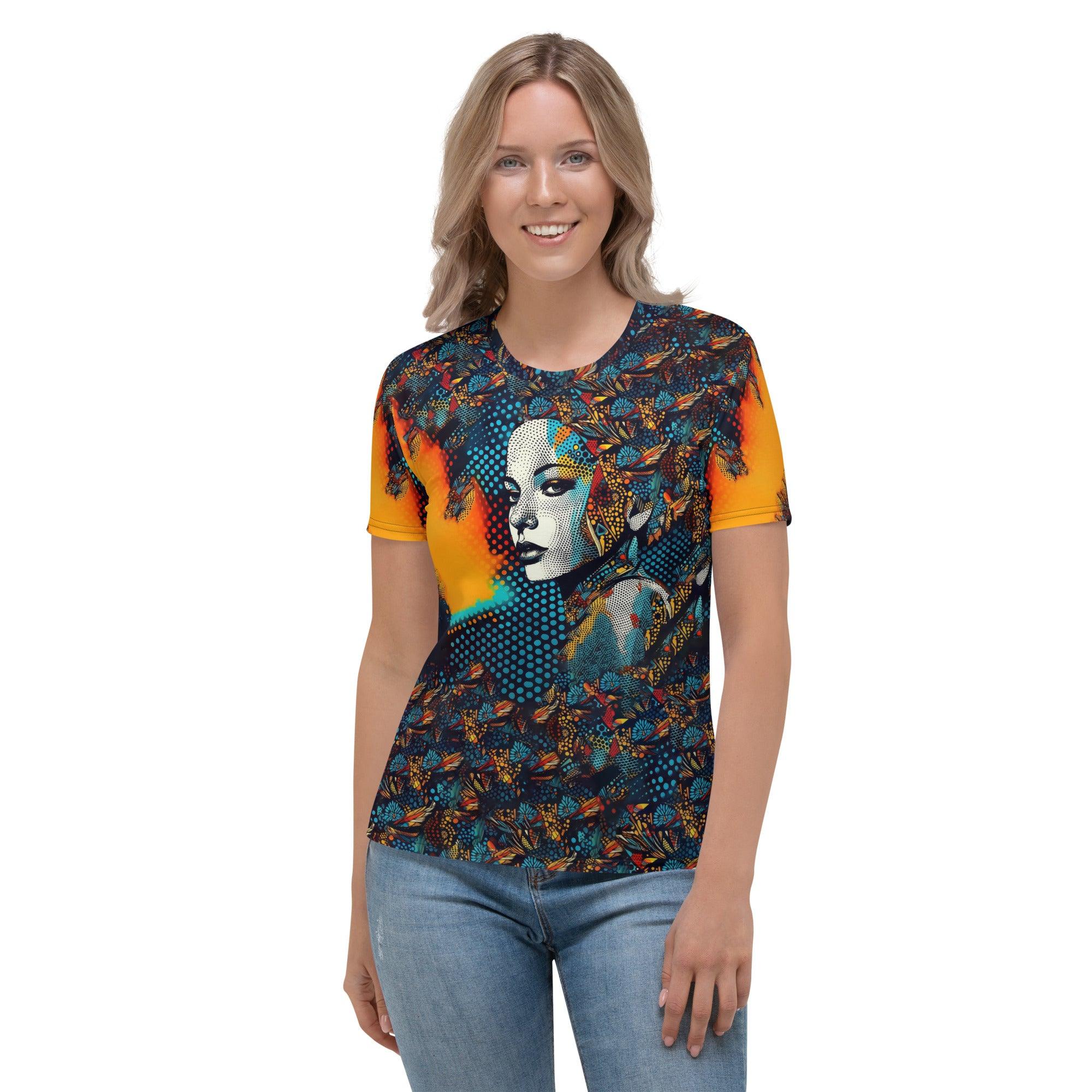 Woman wearing Pencil Progression graphic t-shirt in modern style.