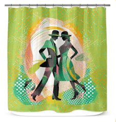 Elegant shower curtain with playful and feminine fashion patterns.