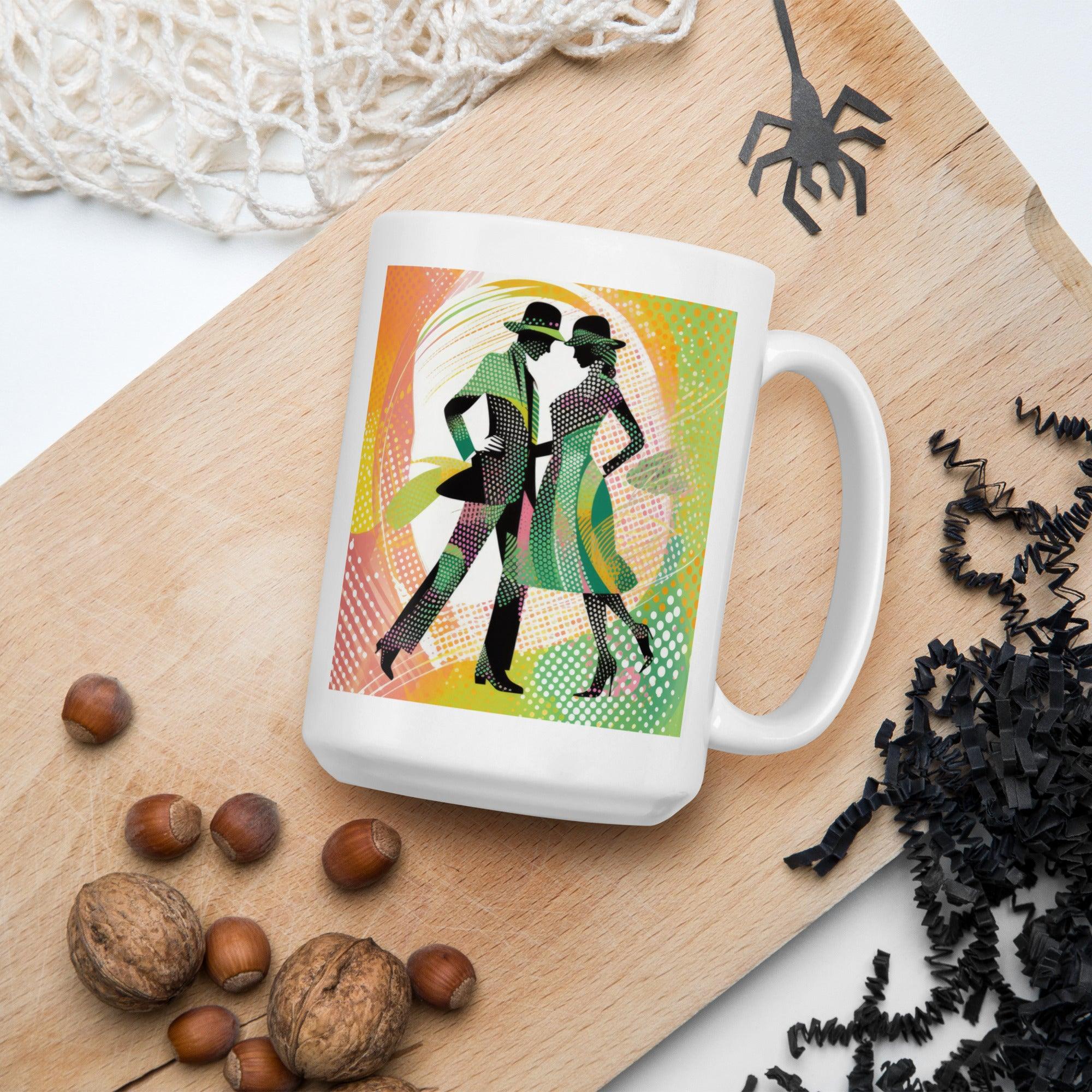 White glossy mug with feminine fashion artwork