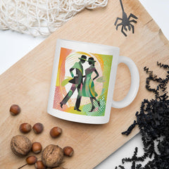 Elegant white coffee mug with playful design