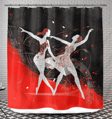 Elegant dance-inspired shower curtain with playful patterns for a vibrant bathroom look.