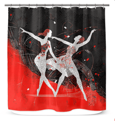 Colorful women's dance fashion design on shower curtain, bringing style and fun to bathroom decor.