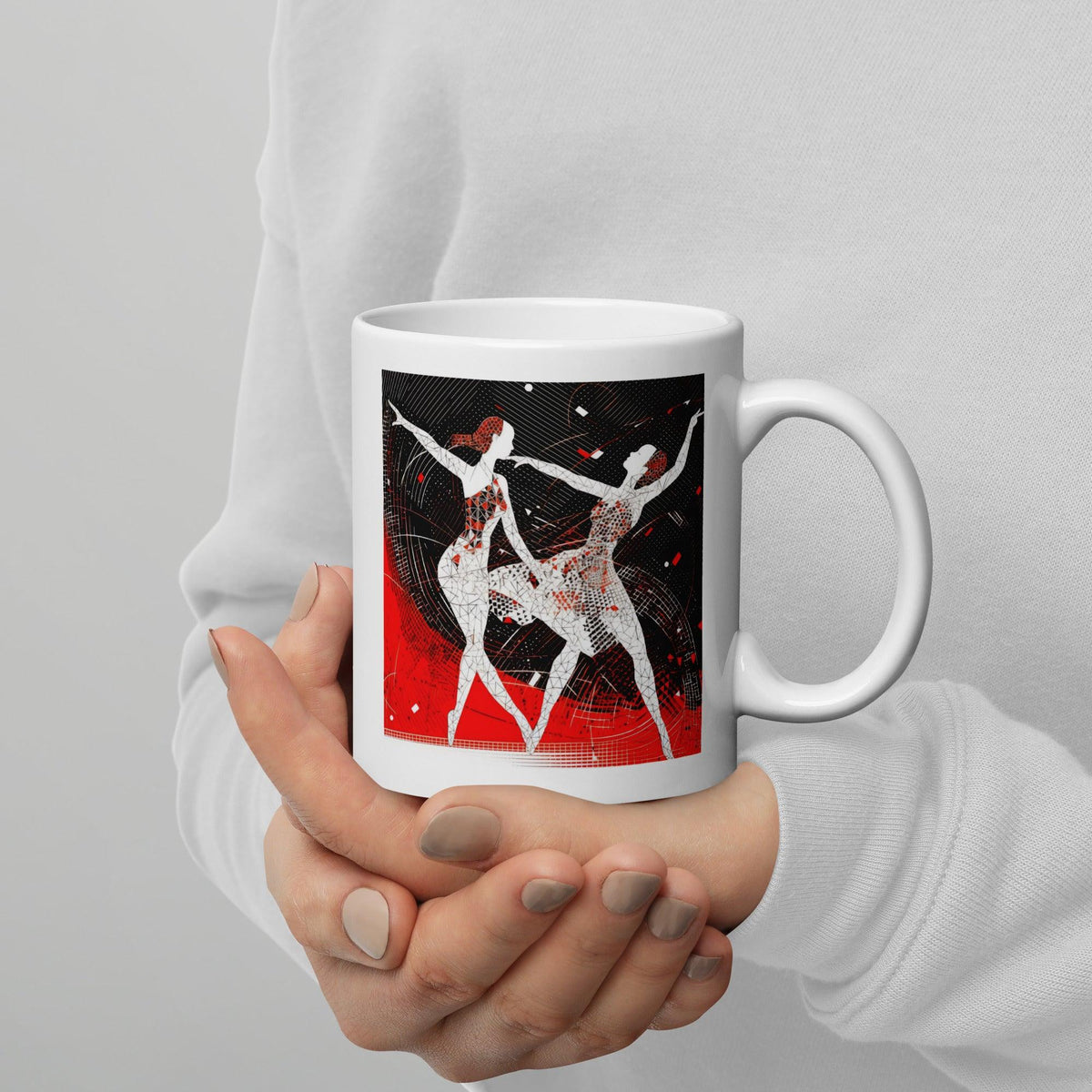 Playful Women's Dance Fashion White GStylish white mug featuring women's dance motifslossy Mug - Beyond T-shirts