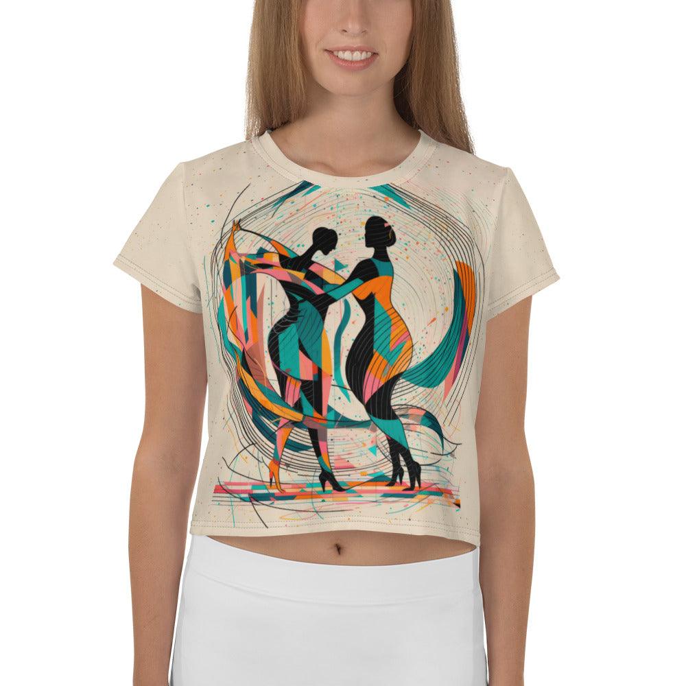 Poetic Balletic Fashion all-over print crop tee front view.