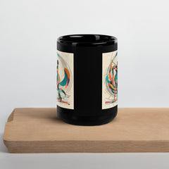 Sophisticated black glossy coffee mug with poetic balletic fashion detail