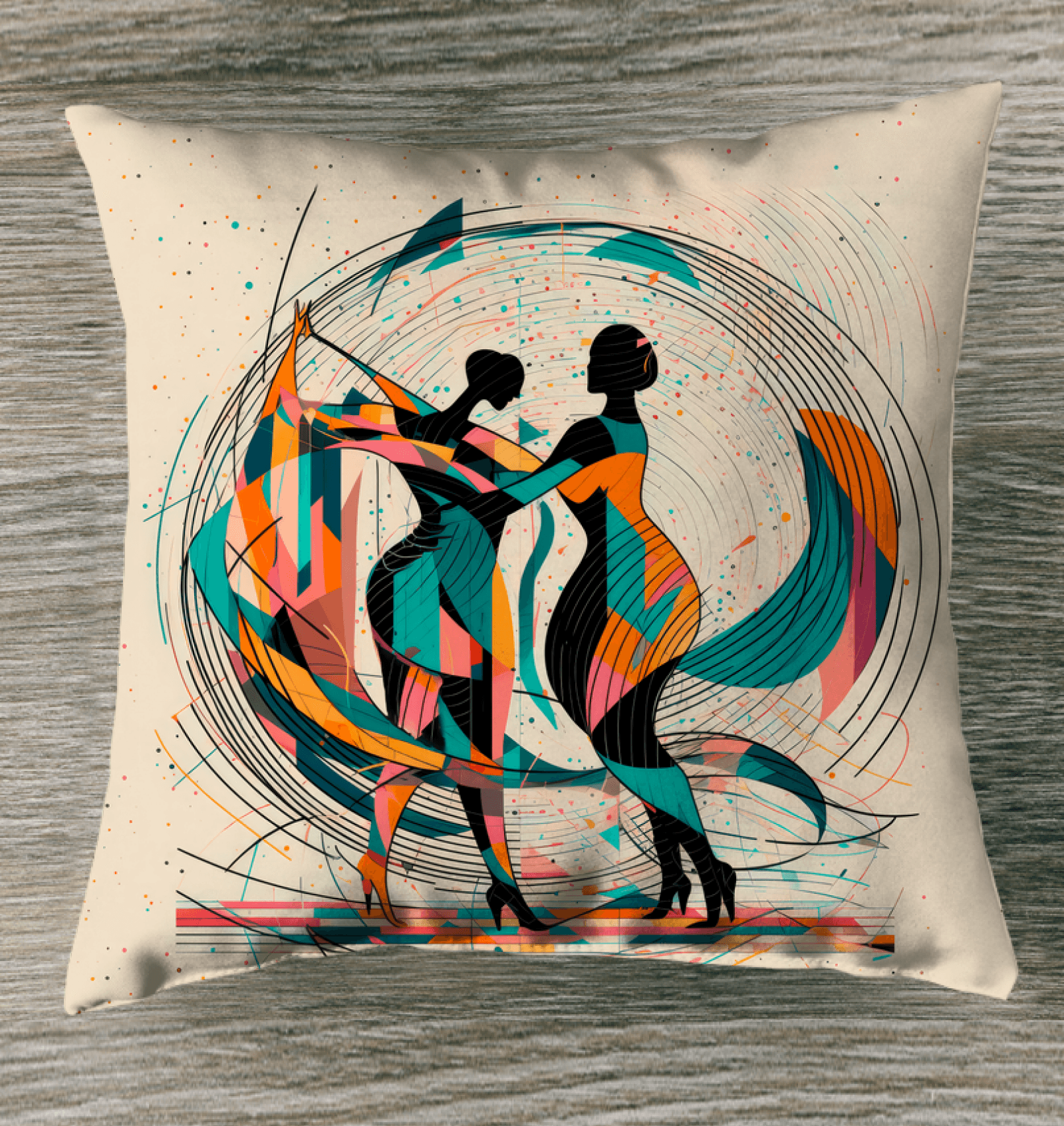 Poetic Balletic Fashion Indoor Pillow on a cozy living room sofa.