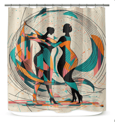 Elegant shower curtain with poetic balletic fashion design, ideal for sophisticated bathroom decor.