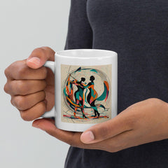 Close-up of Poetic Balletic Fashion white mug's intricate details.