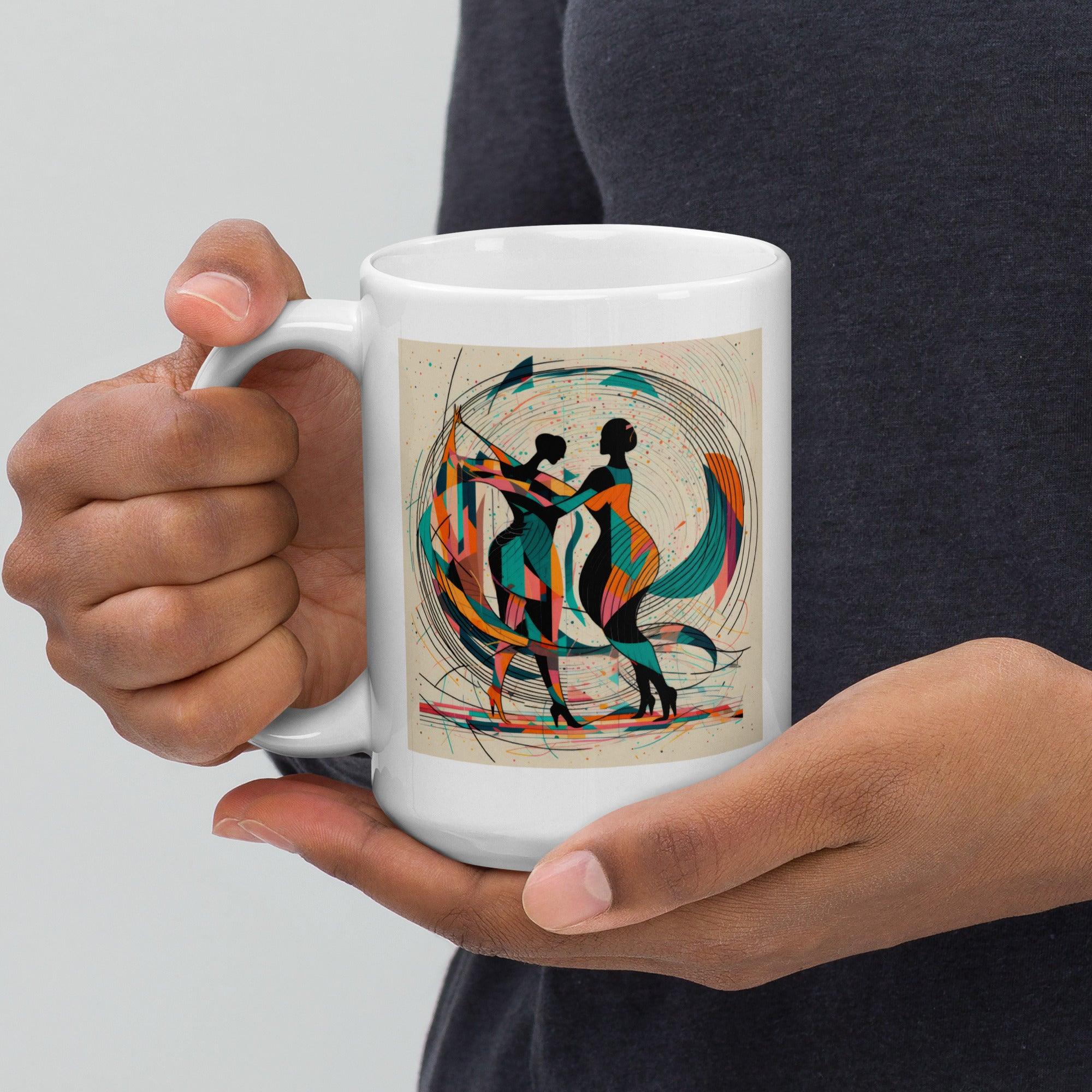 Stylish white glossy coffee mug from the Poetic Balletic Fashion collection.