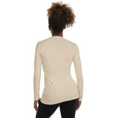 Fashion-forward rash guard for women, featuring poetic balletic patterns.