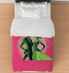 Artistic duvet cover featuring a woman's dance expression in poetic style.