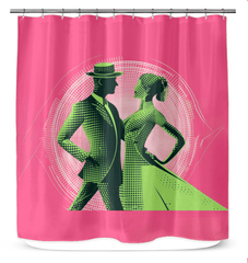 Elegant bathroom decor with a poetic dance-themed shower curtain, showcasing feminine grace.