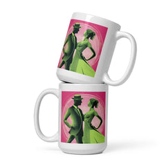 Elegant glossy white mug with dance-inspired design.