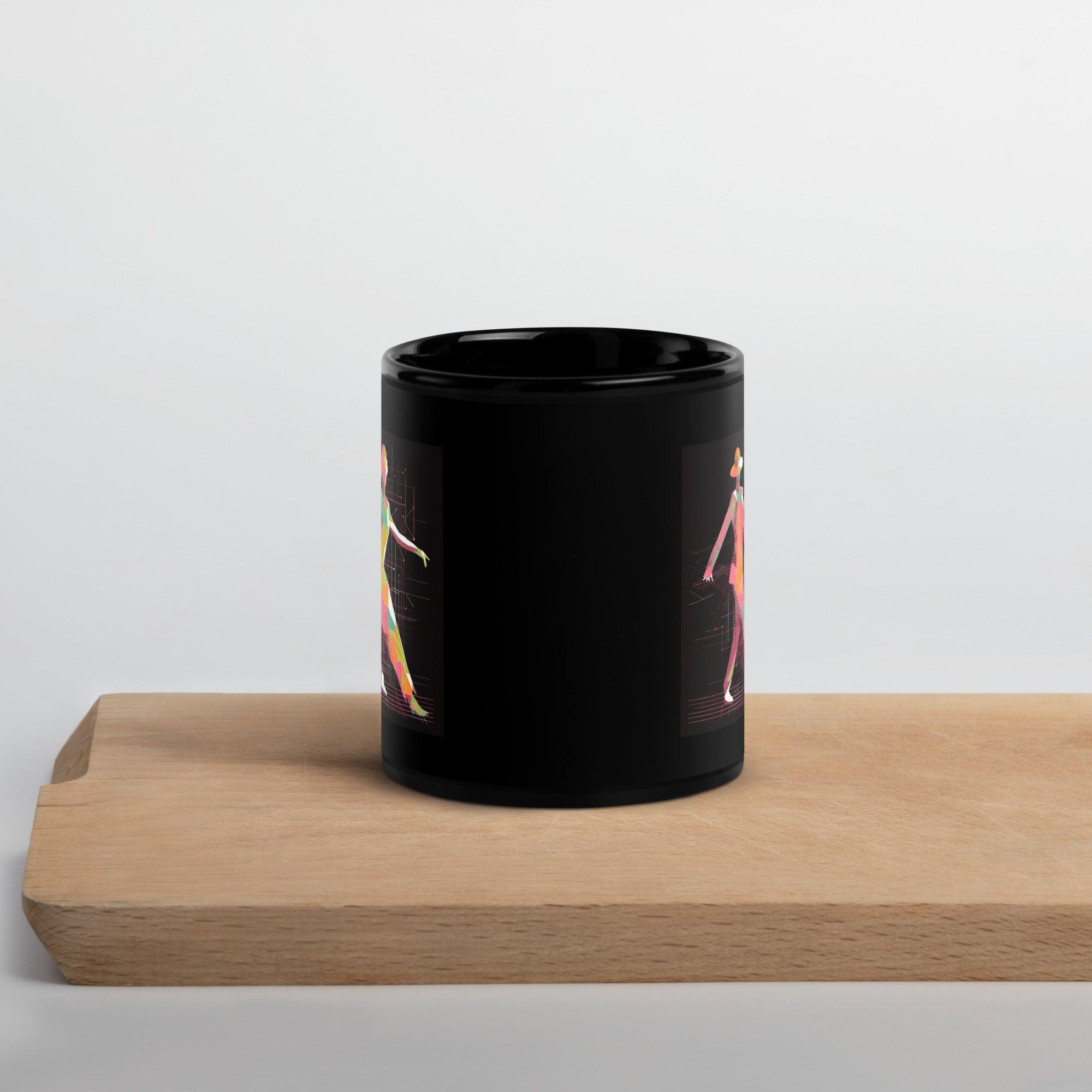 Ballet-inspired black glossy coffee mug for fashion enthusiasts.