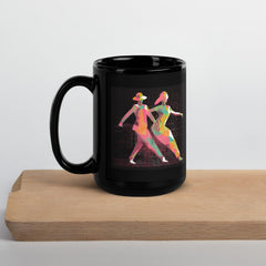 Fashionable black glossy mug with balletic design for elegance.