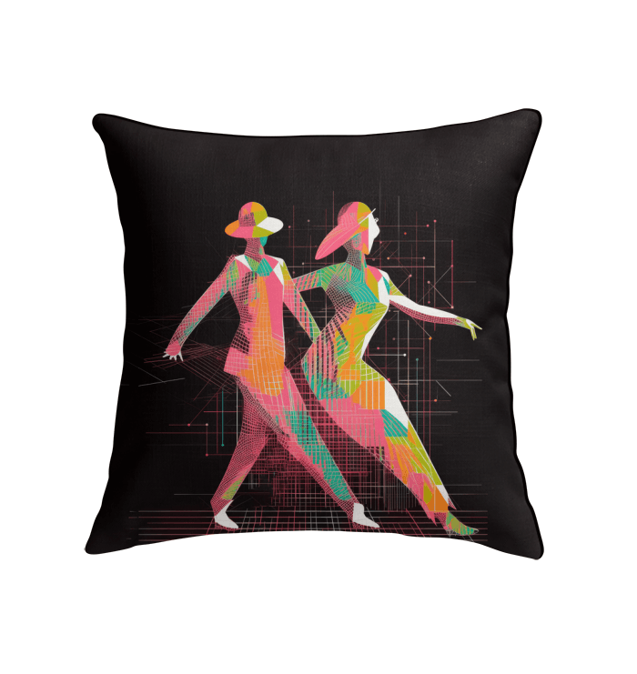 Stylish indoor pillow with poised balletic fashion pattern, ideal for modern home decor.