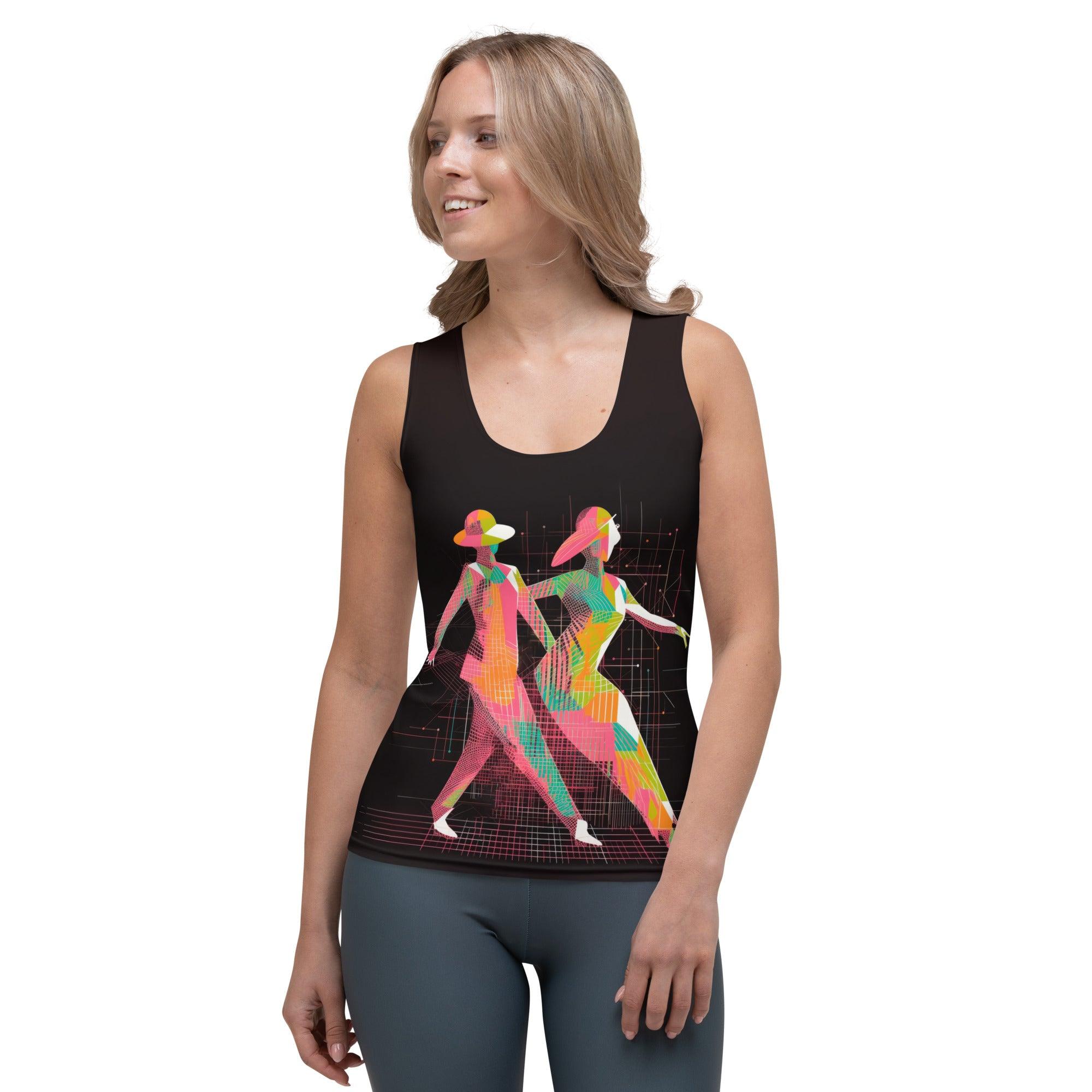 Elegant poised balletic fashion tank top with sublimation print