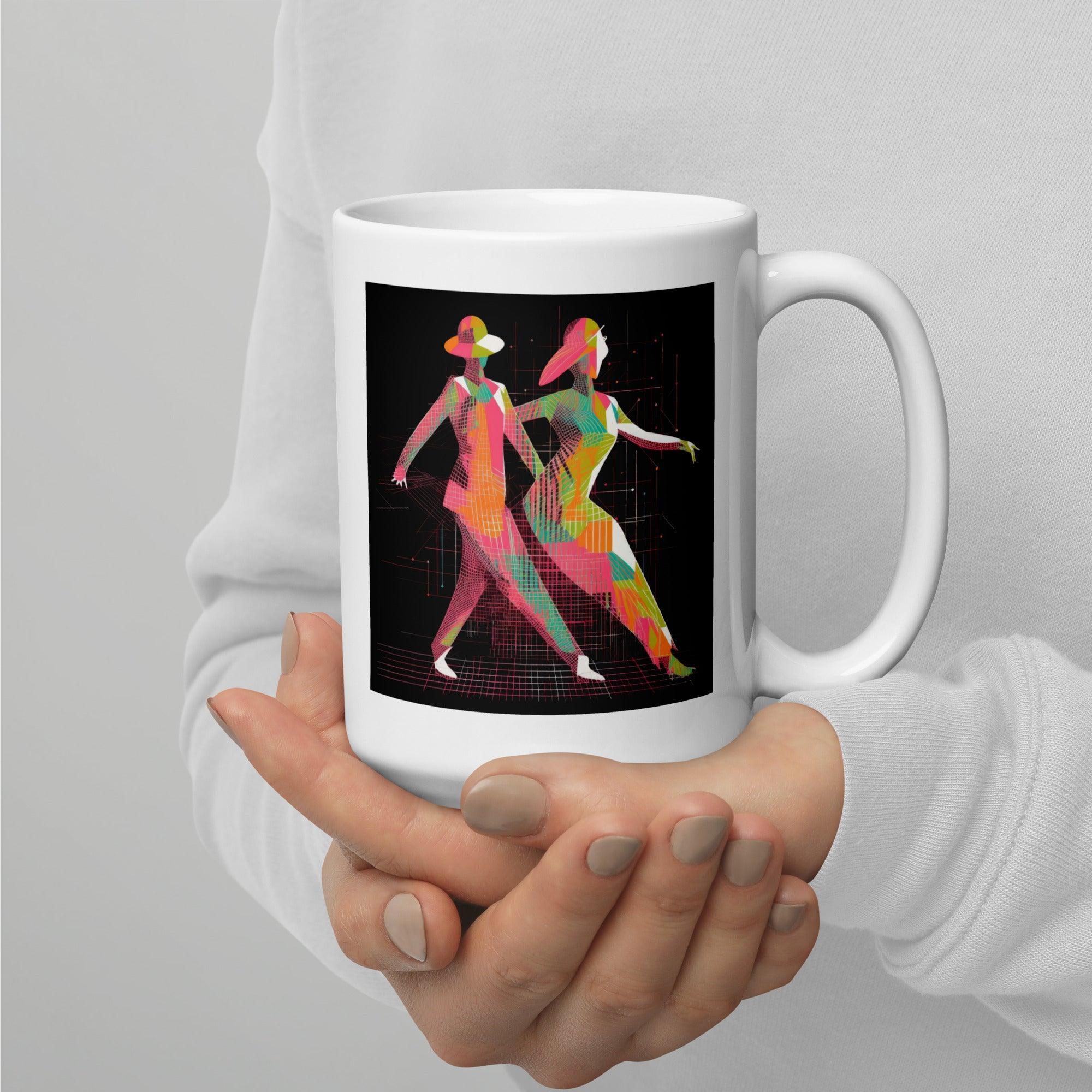 Poised balletic fashion mug in glossy white finish, ideal for gifting to ballet lovers.