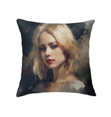 Pop Icons Indoor Pillow featuring famous music and movie stars on a cozy background