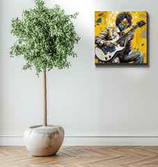 Colorful Wrapped Canvas Featuring Musical Instruments.