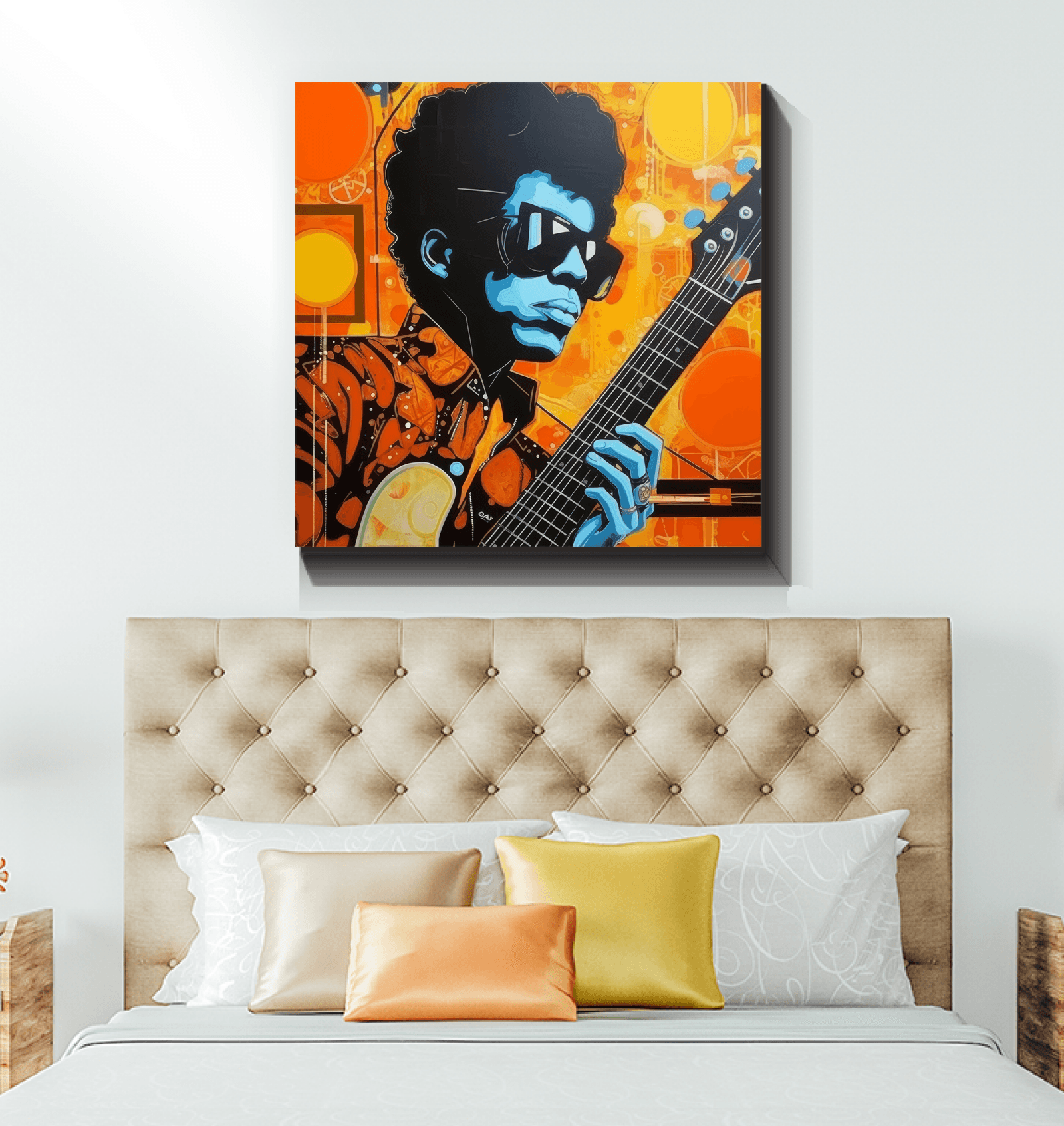 Pop Culture and Music Fusion Art on Wrapped Canvas.