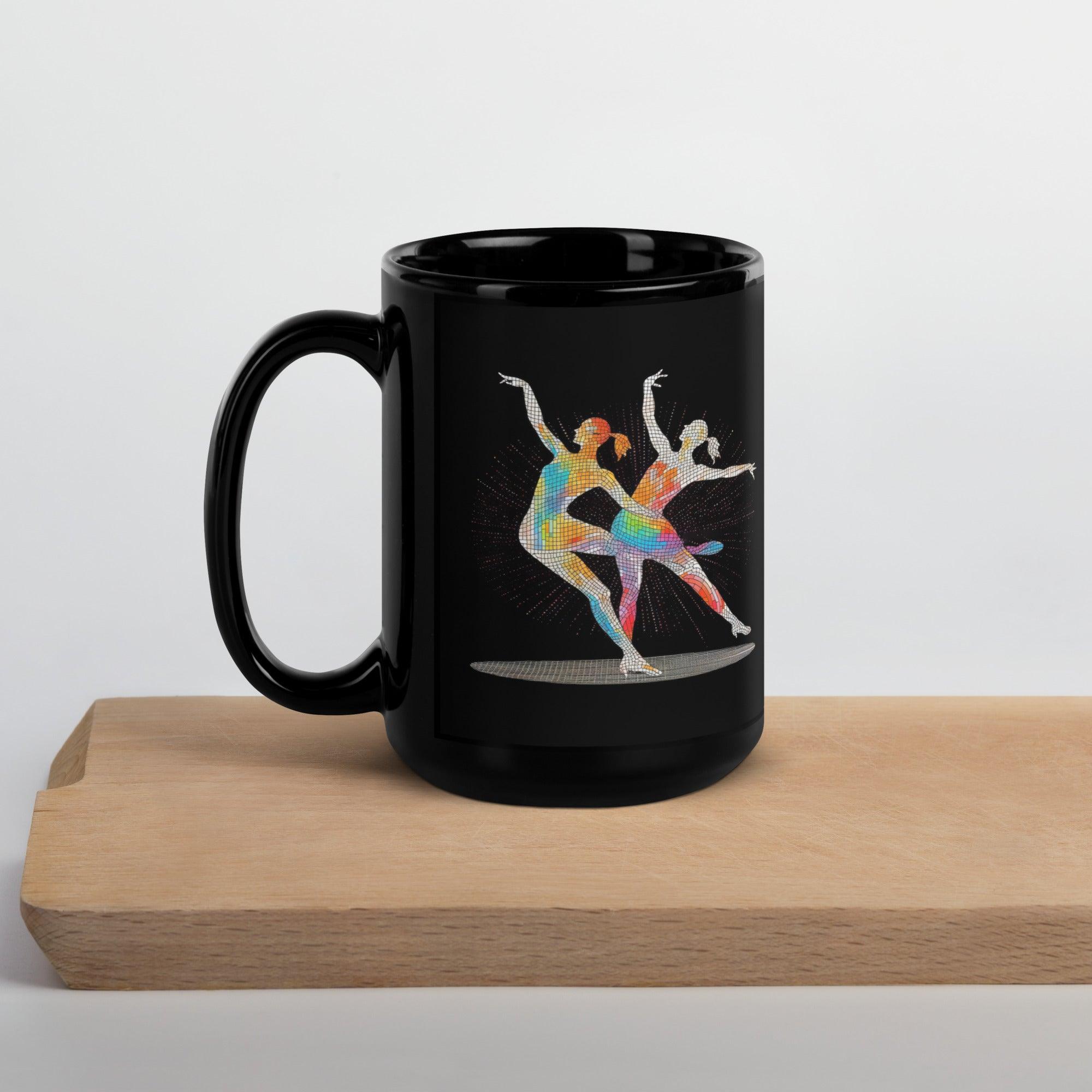 Stylish black glossy mug featuring a powerful feminine motif