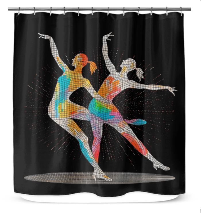 Stylish shower curtain featuring Powerful Feminine Movement artwork, perfect for a modern bathroom makeover.