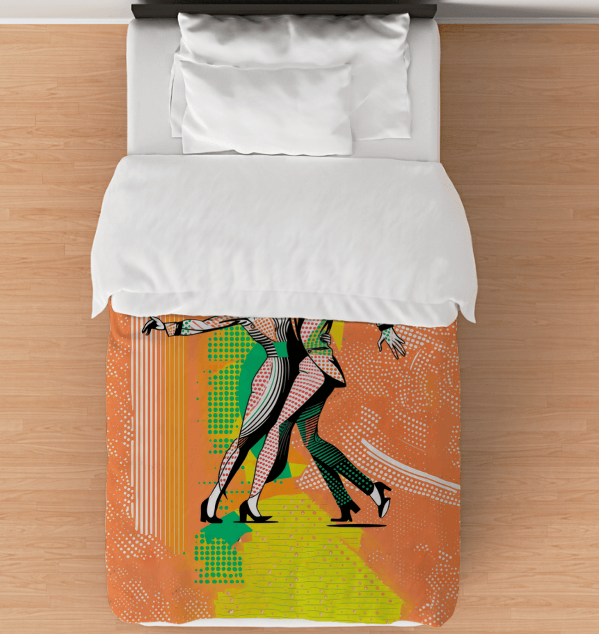 Inspirational women's dance moves design on a twin comforter, perfect for modern decor.