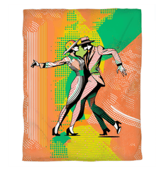 Energetic dance pose illustration on women's duvet cover