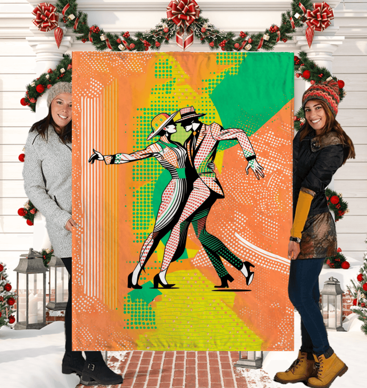 Inspirational dance-themed sherpa blanket featuring powerful women's moves.