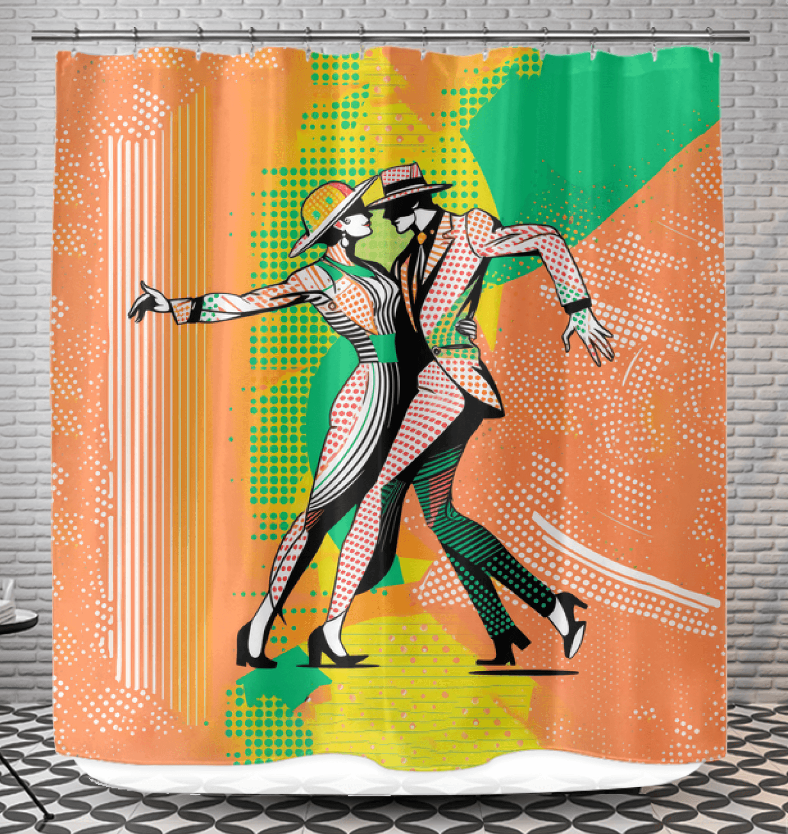 Inspirational women's dance moves printed on shower curtain for a powerful bathroom statement.