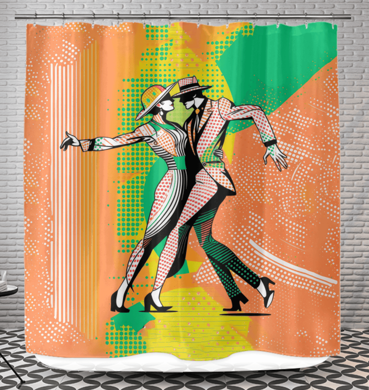 Inspirational women's dance moves printed on shower curtain for a powerful bathroom statement.