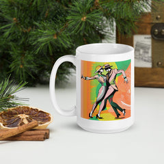 Powerful women's dance artwork on a glossy mug.