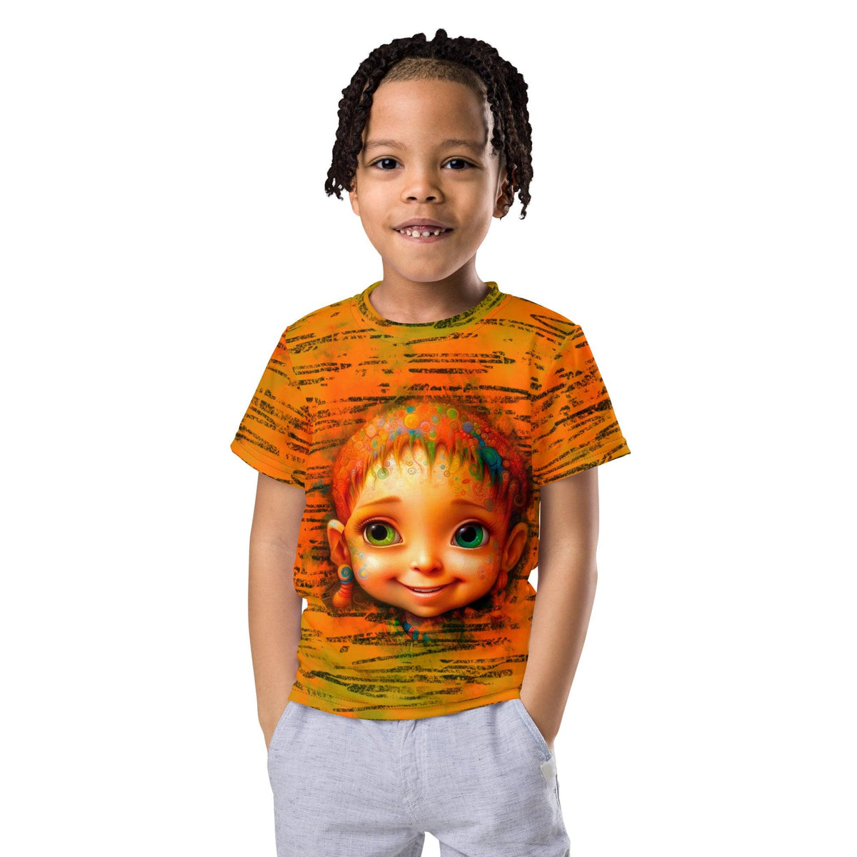 Kids fantasy crew neck t-shirt with radiant eyes design.