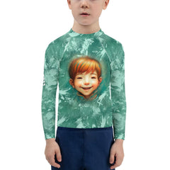 Child wearing Radiant Fairy Stares Rash Guard for swimming.