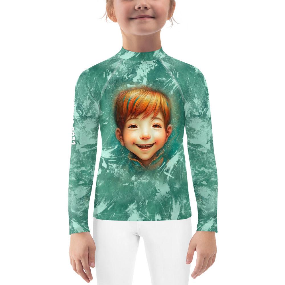 Kid playing in pool with Fairy Stares Rash Guard.